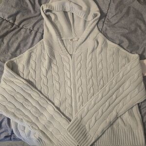 SO Women's Cable Knit Hoodie Sweater - Light Gray